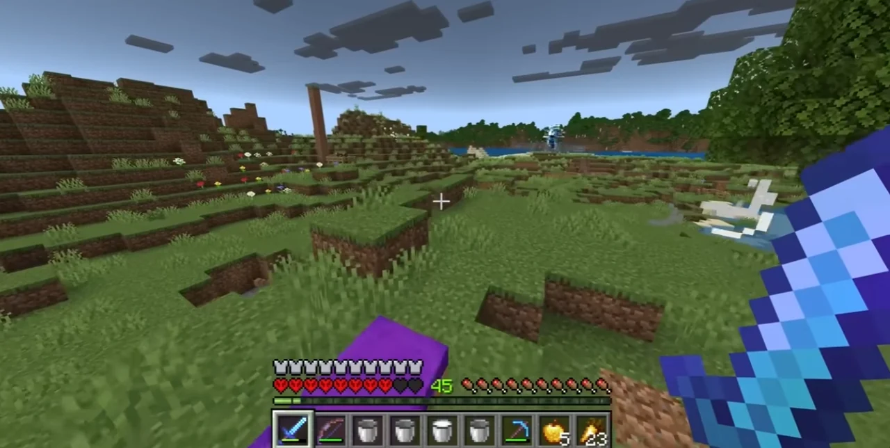 Minecraft diamond sword open field gameplay clip